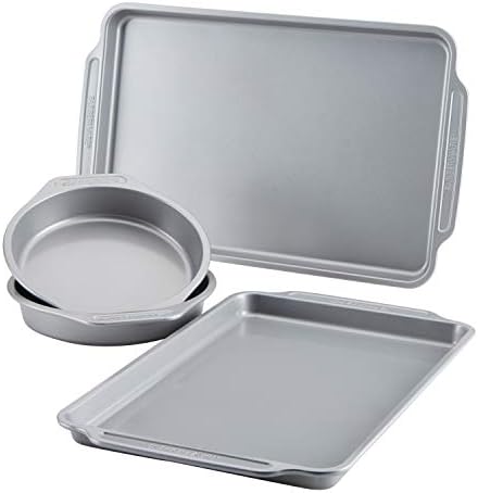 Farberware Nonstick Bakeware Set Includes Baking Cake Pans and Cookie Sheets, 4 Piece, Gray