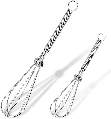 Anaeat Mini Wire Whisks, Set of 2 Portable Stainless Steel Kitchen Tiny Whisk & Egg Beater with Thick Wire - Sturdy Small Mixing Balloon for Cooking, Blending, Whiping, Beating and Stirring (5" + 7")
