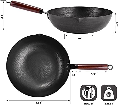 Leidawn 12.8" Carbon Steel Wok,11 Pcs Woks & Stir Fry Pans Wok Pan with Lid