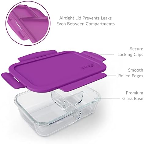 Bentgo Glass Lunch Box, Leak-Proof, 3-Compartment, 5-Cup Capacity
