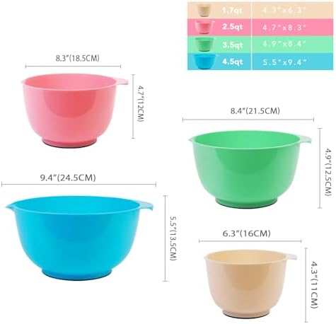 BoxedHome Classic Mixing Bowls Set of 4, BPA Free Plastic, Microwave Safe