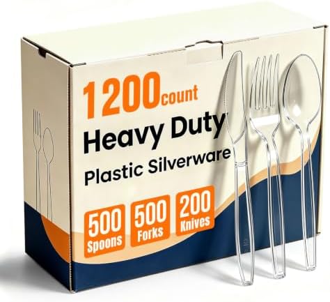 1200 Count Plastic Silverware Heavy Duty, 500 Forks, 500 Spoons, 200 Knives