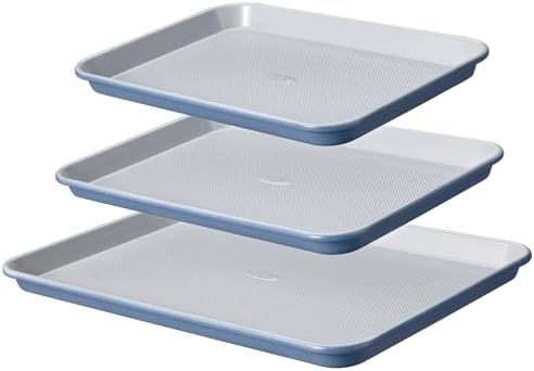 CAROTE 3-Piece Baking Sheet, Nonstick Cookie Sheets, Blue & Grey