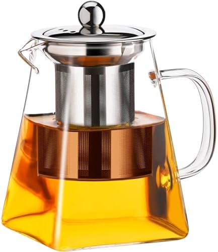 PARACITY Clear Glass Teapot with Infuser, Square 18.6oz Stovetop Tea Kettle