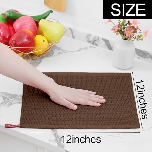 Homaxy 100% Cotton Waffle Weave Kitchen Dish Cloths 6-Pack, Coffee