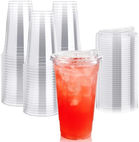 Lilymicky 60 Pack 24 oz Clear Plastic Cups With Sip Lids, Strawless Lids