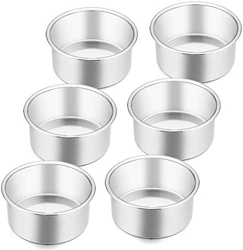E-far 4 Inch Small Cake Pan Set of 6, Stainless Steel Mini Round Smash Cake Baking Pans Tins, Non-Toxic & Healthy, Mirror Finish & Dishwasher Safe