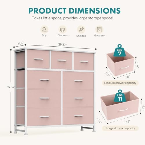 OLIXIS 9 Drawer Pink Dresser for Bedroom, Closet Organizers and Storage