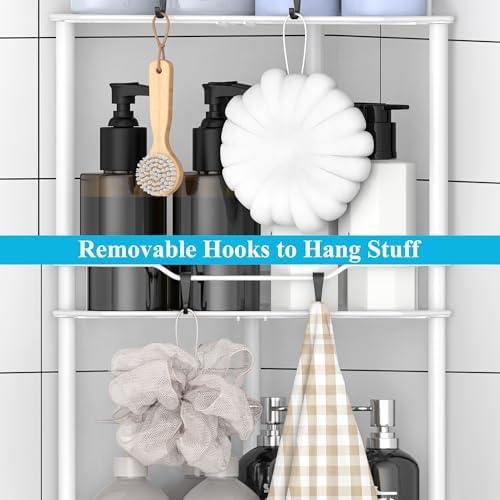 HuggieGems Metal Floor Standing Corner Shower Caddy, White, 4 Tier