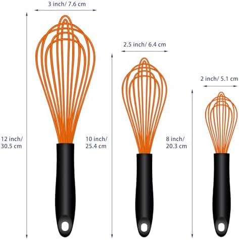 OYV Orange Silicone Whisk Set of 3, 8/10/12 Inch, Dishwasher Safe