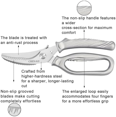 CHEN-KE Rust Resistant Heavy Duty Multipurpose Kitchen Shears-Silver