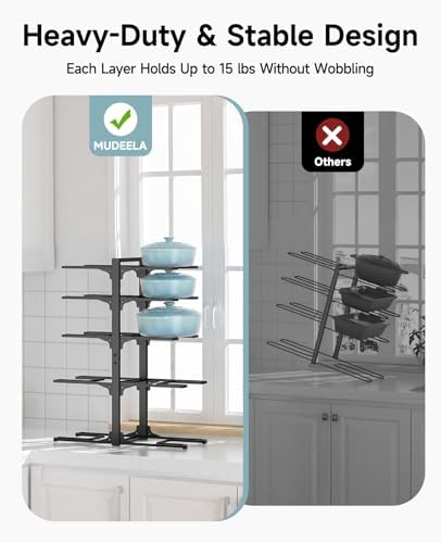 MUDEELA 10-Tier Pots and Pans Organizer Rack, 23.62" H for Cast-iron Pans