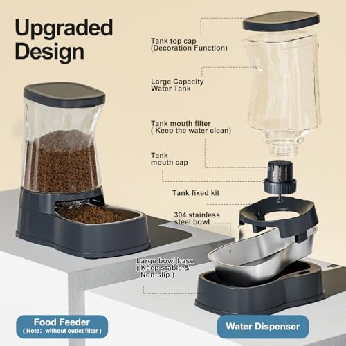 Automatic Dog Water Dispenser & Feeder Food Set, 304 Stainless Steel Bowls