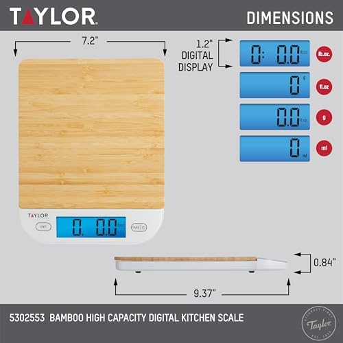 Taylor Bamboo Digital Backlit Kitchen Scale - 15 lb Max Capacity