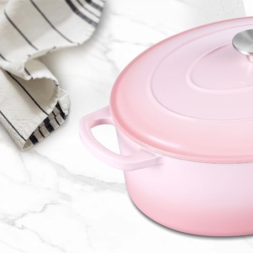 Leonyo 7-Quart Enameled Cast Iron Oval Dutch Oven Pot with Lid, Pink