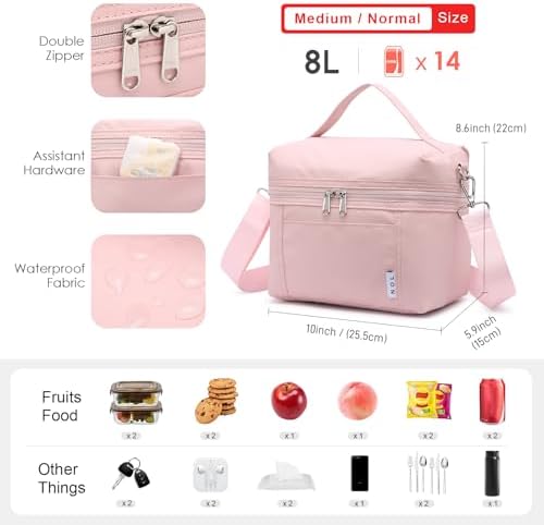 NOL 8L Insulated Lunch Bag for Women, Medium, Pink