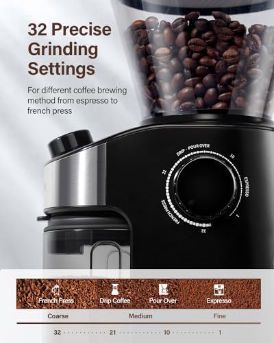 SHARDOR Burr Coffee Bean Grinder, 32 Settings, 40-Second Timer, Black