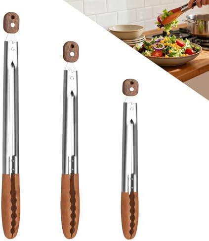 9"+12"+16" Wooden Tongs for Cooking – Locking Wooden Tongs with Non-Slip Handles & Hanging Hole, Wood Tip Serving Tongs for BBQ, Salad & Grilling (9"+12"+16")