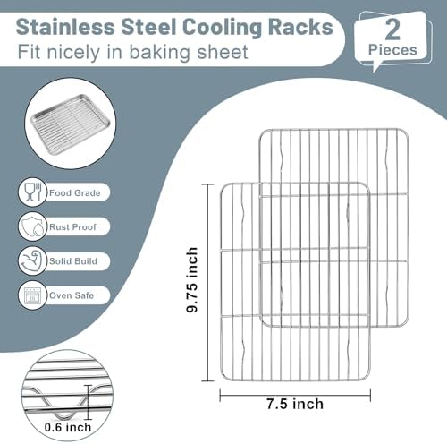 TeamFar Cooling Rack, 9.75” x 7.5” Stainless Steel Wire Baking Rack, 2PCS