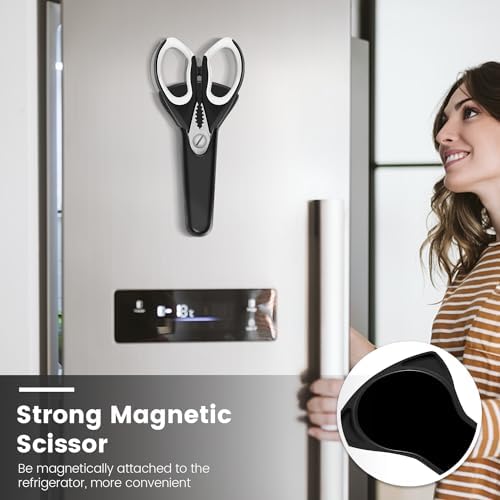 1 Pack Sharp Kitchen Scissors Set with Magnetic Holder, White