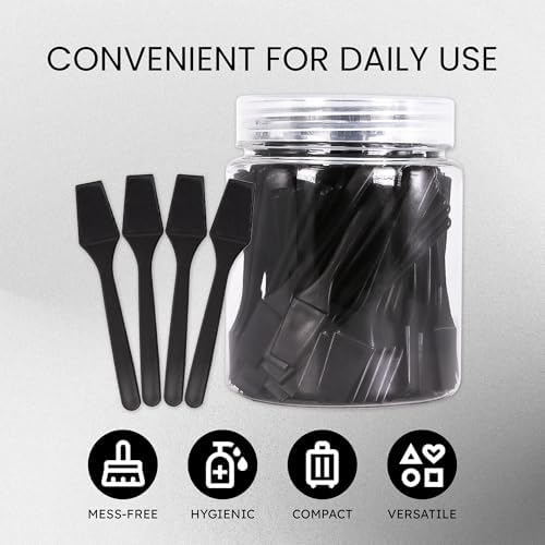 PANA 100 Pieces Cosmetic MakeUp Disposable Plastic 2.5" Spatulas For Skin Care Facial Cream Mask Spatula (BLACK)