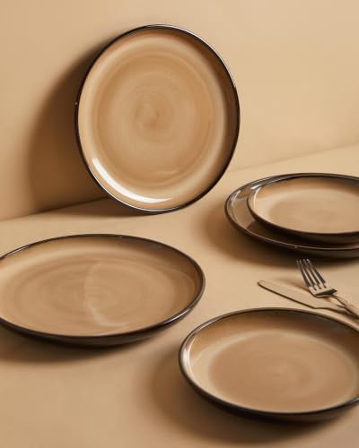 Pokini Stoneware Dinnerware Sets for 4, 12pcs Plates and Bowls Sets Dishes