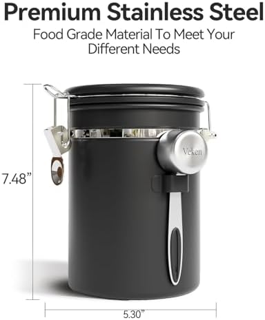 Veken Coffee Canister with Window, Airtight Stainless Steel Container, 22OZ