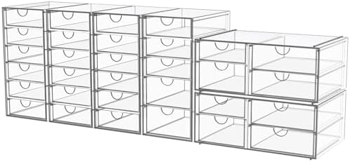 YFXCVSL 6-Pack Acrylic 31-Drawer Storage & Makeup Organizer for Desk