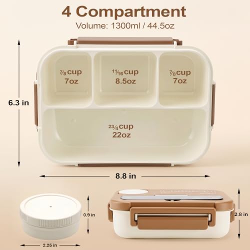 Bento Box Adult Lunch Box, Lunch Containers for Adults 44.5 Oz/5 Cup, Khaki