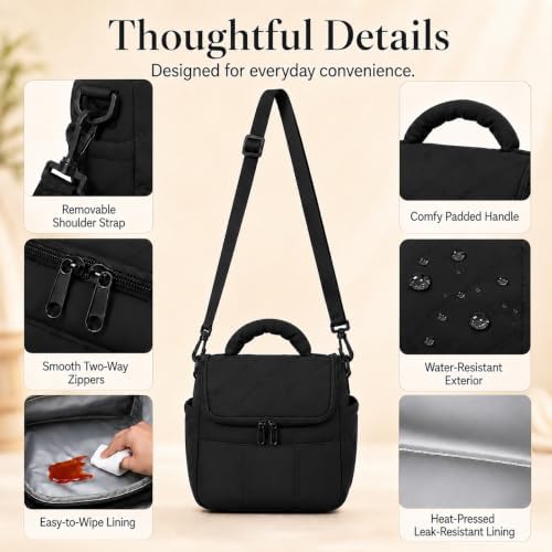 Lunch Bag for Women Small Insulated Lunch Box Quilted Puffer Lunch Tote