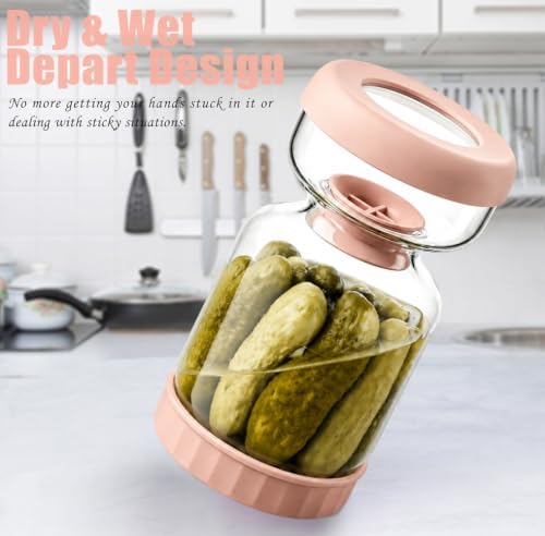 Homnoble Olive Pickle Jar Container with Strainer Pickling Jar, Glass Pink