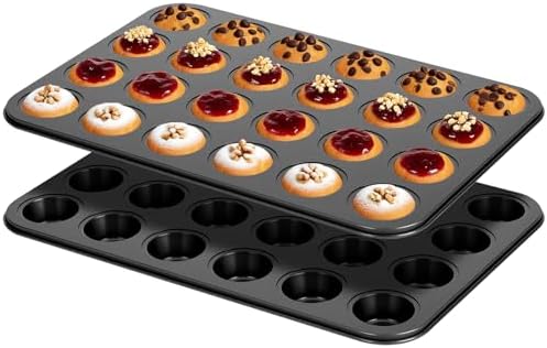 2 Pack Mini Muffin Pan Nonstick 24 Cup, Mini Cupcake Pans for Baking 24 Cups, Carbon Steel