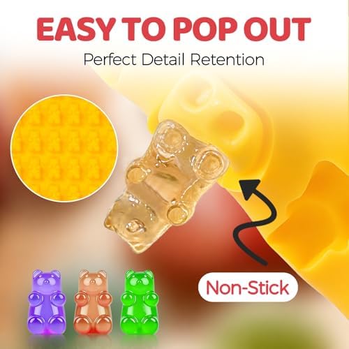 Gummy Candy Molds with 2pcs Droppers, Silicone Bear Dinosaur Fruit Snack Molds, Non-stick Silicone Chocolate Molds for Gummies Candy Chocolate Baking