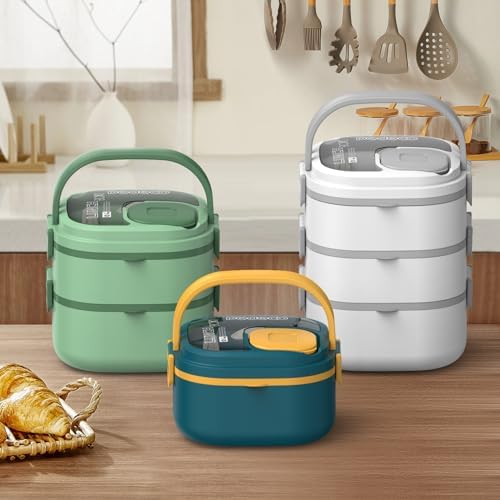 PEDECO Double-Layer Bento Lunch Box for Kids & Adults with Removable Stainless Steel Dividers,Dressing Container,BPA-Free,Dishwasher Safe - Includes Utensil,(White,Non-Insulated)