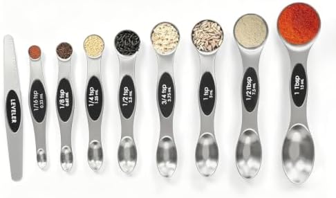 Magnetic Measuring Spoons Set Stainless Steel with Leveler-9pcs Stackable Metal Tablespoon Measure Spoon for Baking-Measuring Cups and Spoon Set Kitchen Gadgets Apartment Essentials Fits in Spice Jars