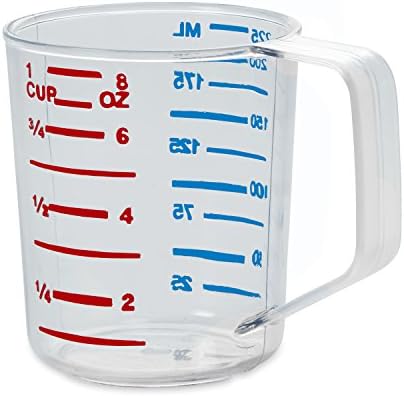 Rubbermaid Commercial Products Bouncer Clear Measuring Cup, 1-Cup /0.25-Quart, Clear, Strong Food Grade, Easy Read for Liquid/Dry Ingredients, for Home/Professional Kitchen