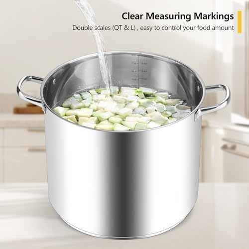Homikit 20 Quart Soup Pot with Lid, Large Stainless Steel Stock Pot with Double Handles, Heavy Duty Cookware Induction Stockpot for Canning Steaming Simmering, Compatible All Cooktops, Dishwasher Safe