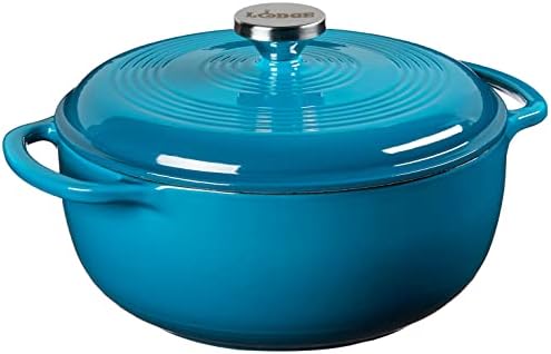 Lodge 4.5 Quart Enameled Cast Iron Dutch Oven with Lid – Dual Handles – Oven Safe up to 500° F or on Stovetop - Use to Marinate, Cook, Bake, Refrigerate and Serve – Cornflower Blue