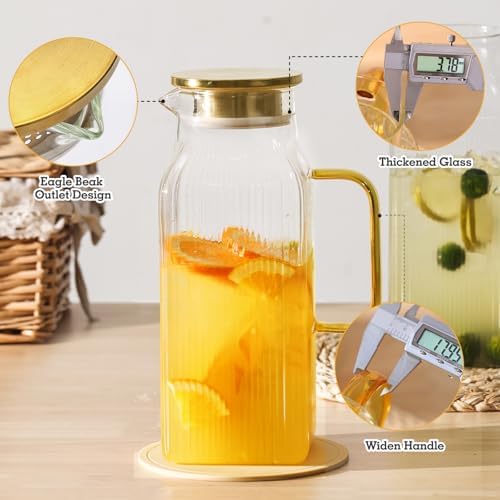2 Pack 68oz/2 Liter Square Glass Pitchers with Handle and Lid, Stripes