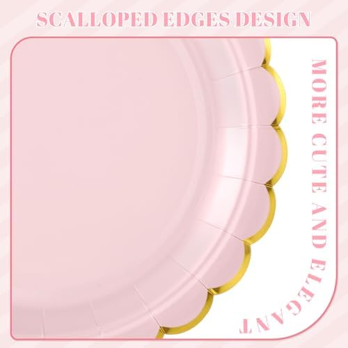 NatNarr 30 Pk Pink Gold Plates 9" Disposable Scalloped Pink Paper Plates