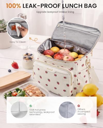 LOVEVOOK Corduroy Lunch Box for Women Wide Opening Cute Insulated Lunch Box