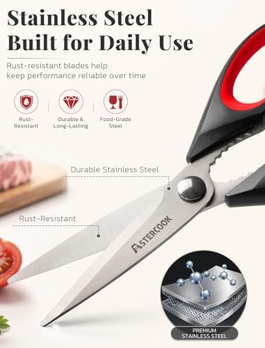 Astercook Kitchen Scissors, 3-Pack Heavy Duty Kitchen Shears with Stainless Steel Blades for Meat, Poultry, Herbs, Vegetables and Packaging, Dishwasher Safe