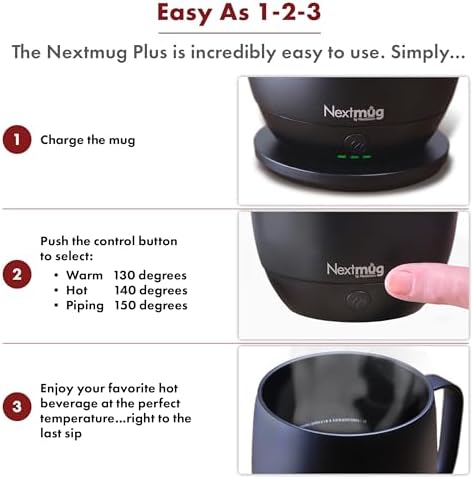 Nextmug Plus - Temperature-Controlled, Self-Heating Coffee Mug