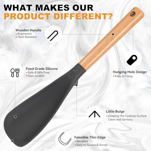 3 Pack Silicone Cooking Spoon for Nonstick Cookware, Silicone Spatula Spoon