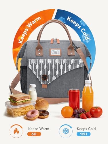 Lekesky Insulated Lunch Bag Portable Lunch Bag for Women Work-15L, Grey