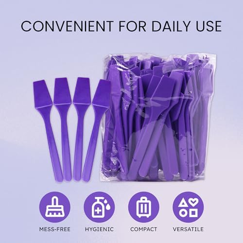 PANA 200pcs Cosmetic Make Up Disposable Plastic 2.5" Spatulas Skin Care Facial Cream Mask Spatula (PURPLE-200 Pieces in a Box)