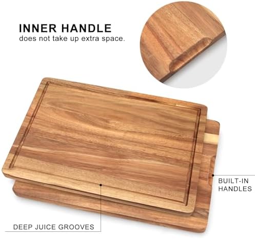 Solid Acacia Wood Cutting Board Set of 3 Wooden Charcuterie Boards Set