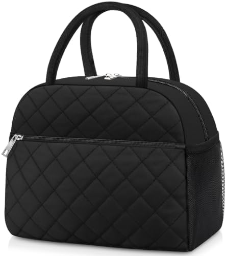 KUBYA Lunch Bag Lunch Box for Women Men Insulated Reusable Large Lunch Tote Bag Adult Leakproof Simple Cooler Bag for Office Work Picnic Beach or Travel, Black
