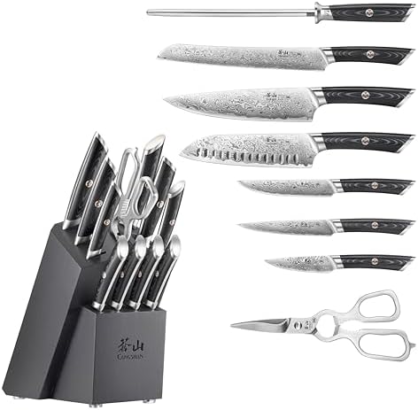Cangshan KURO Series 12-Piece Knife Block Set, High Carbon X-7 Damascus Steel, Gray, 504340