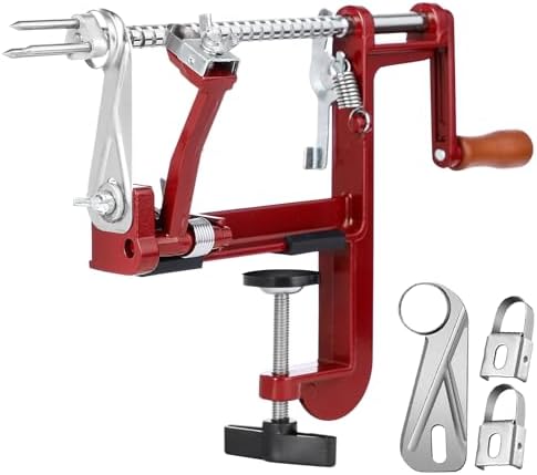 Apple Peeler Corer, Long lasting Chrome Cast Magnesium Alloy Apple Peeler Slicer Corer with Stainless Steel Blades and Powerful Clamp Base for Apples and Potato(Deep Red)